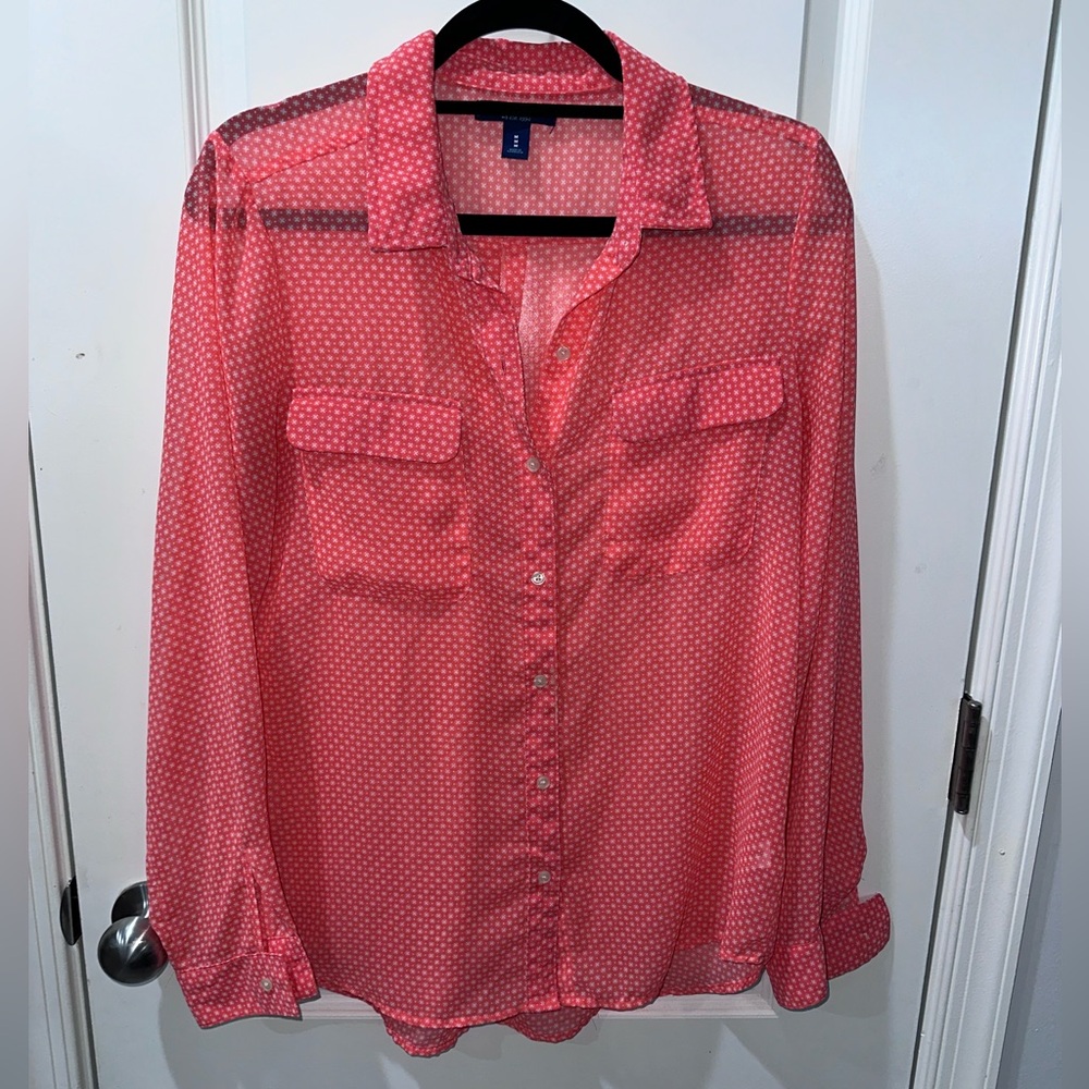 Old Navy Sheer Coral Printed Button Up - Size Medium